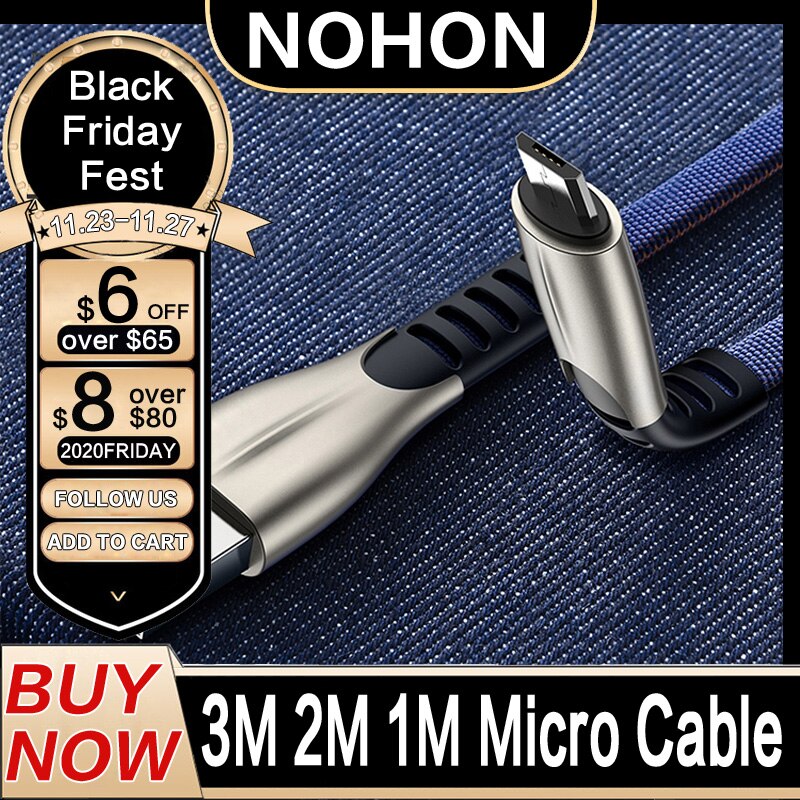 NOHON 3M 3A 2M Cabo Micro USB Cabo De Carregamento Rápido Para Samsung Xiaomi Redmi Nota 5 S7 Pro android Micro USB Microusb Cabo de Telefone