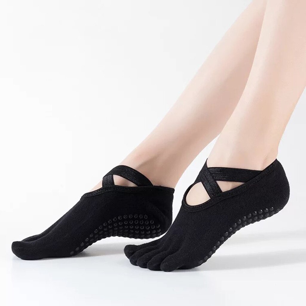Rygglösa femtåiga yogastrumpor för kvinnor och halkfria golvstrumpor tålösa halvtåstrumpor för balettdanssportstrumpor