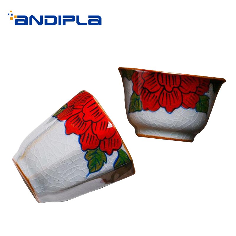 45/55 Ml Jingdezhen Keramische Porselein Handgeschilderd Rode Bloem Patroon Theekopje Chinese Kung Fu Thee Set Kleine Sake Kom puer Thee Cup