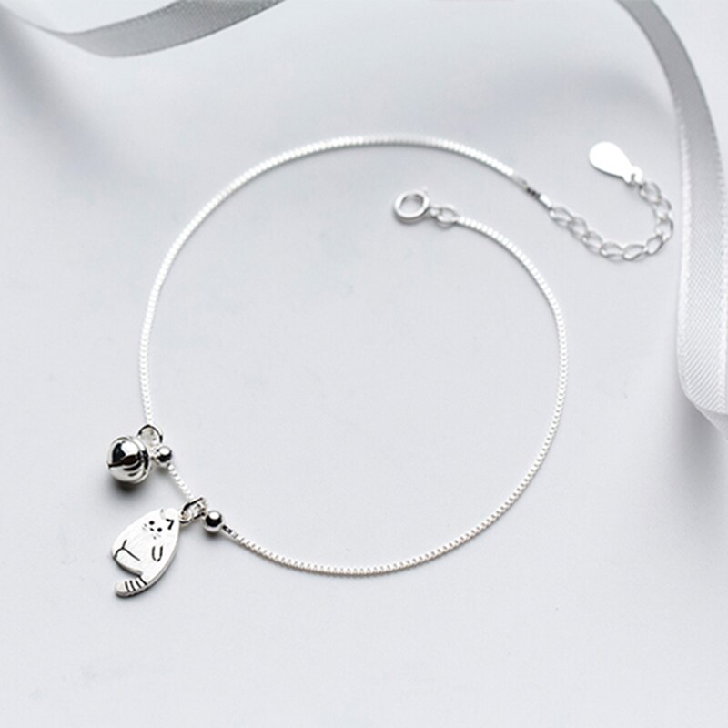 925 silber Schmuck Glückliche Katze Glocke Anhänger Armbinde/Fußkettchen Weibliche modisch Haustier Ebene Armbänder Strand Hochzeit Bein Auf Fuß schmuck