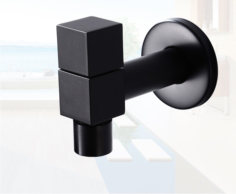 BLACK FULL BRASS square washing machine 4 point faucet balcony washing machine mop pool single cold water tap: Mop pool
