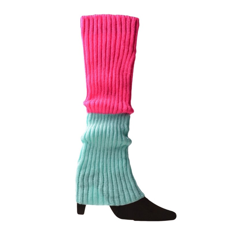 Calentadores fluorescentes de punto para mujer, medias acanaladas sin pies, accesorios para de baile de Halloween, 80s