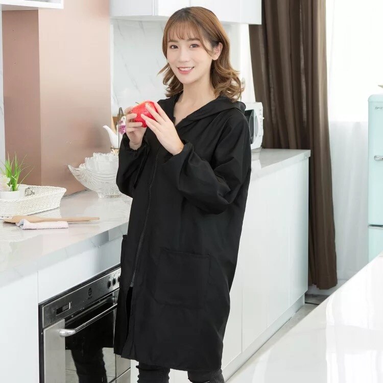 Waterproof apron for kitchen Aprons Long-sleeved women Home Cleaning Protective clothing Bib Cooking Apron kitchen Accessoriess: XXXL / Black