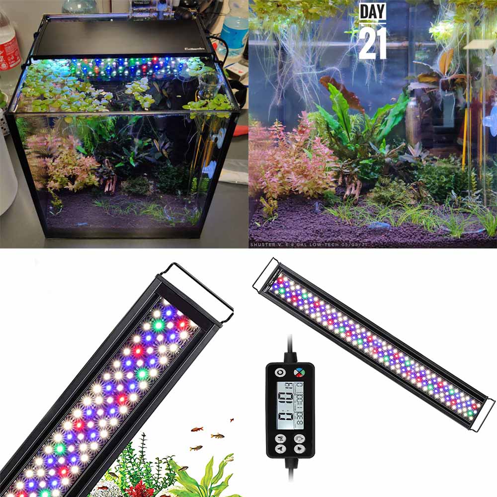 Fullgain-Luz Led marina para acuario, iluminación para crecimiento de plantas con Clip para pecera, impermeable, pantalla Lcd Wrgb