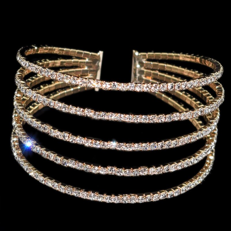 Crystal Parel Opening Armbanden Armbanden Voor Vrouwen Gold Verzilverd Stretching Armbanden Pulseras Mujer Sieraden: 10-Gold-5Row