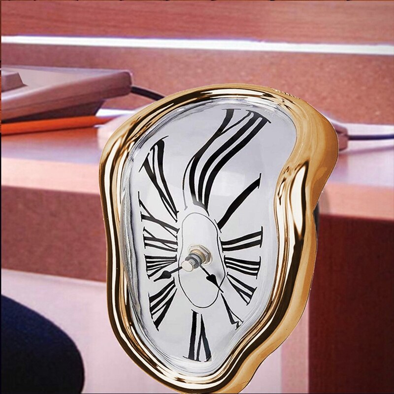 Horloge de fusion, horloge torsadée de Type bloc, horloge fondue pour la maison décorative bureau étagère Table de bureau drôle, or