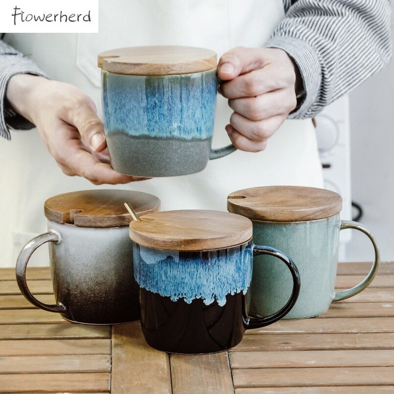 Tasse à café en céramique avec couvercle, Vintage, pour le petit déjeuner, lait, avoine, porcelaine, poterie, service à café