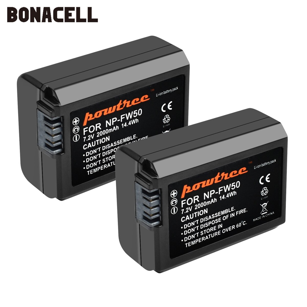 Bonacell 2000mah NP-FW50 NP FW50 batería AKKU para Sony NEX-7 NEX-5N NEX-5R NEX-F3 NEX-3D alfa a5000 a6000 DSC-RX10 Alpha 7 a7II: 2 Pack Battery