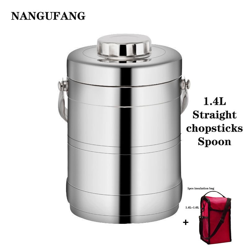 Nanlingwuren Isolatie Lunchbox 1.4L/1.6L Rvs Bentobox Draagbare Voedsel Container Voor Kantoor School Camping Veld: 1.4L