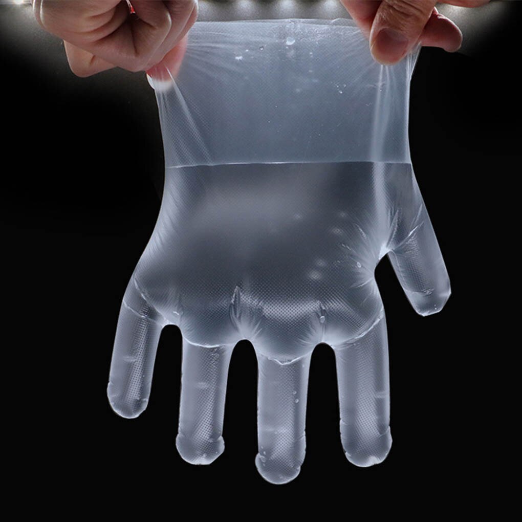 Guantes transparentes de polietileno desechables 100 Uds., guantes de plástico para belleza, peluquería, Cocina, Restaurante