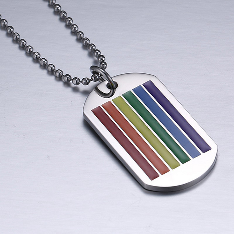 Neue Edelstahl Kreis Platte Regenbogen Stolz Homosexuell Halskette Männer Paar unisex Anhänger Kette Schmuck
