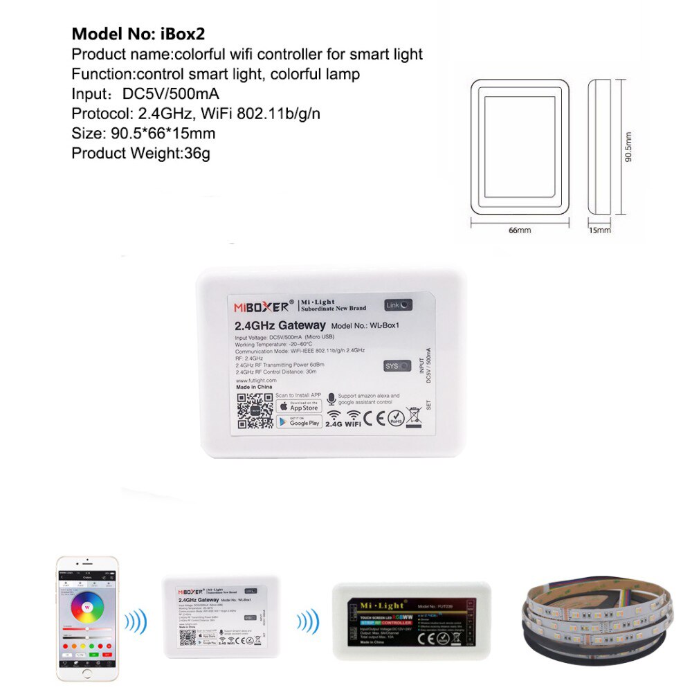 Led Controller Mi Light Rgbww Remote 2.4G Wifi Ibox2 Controle Rgbww Doos Voor Rgb/Rgbw/Rgbww/ rgb + Cct Led Strip Licht DC12-24V