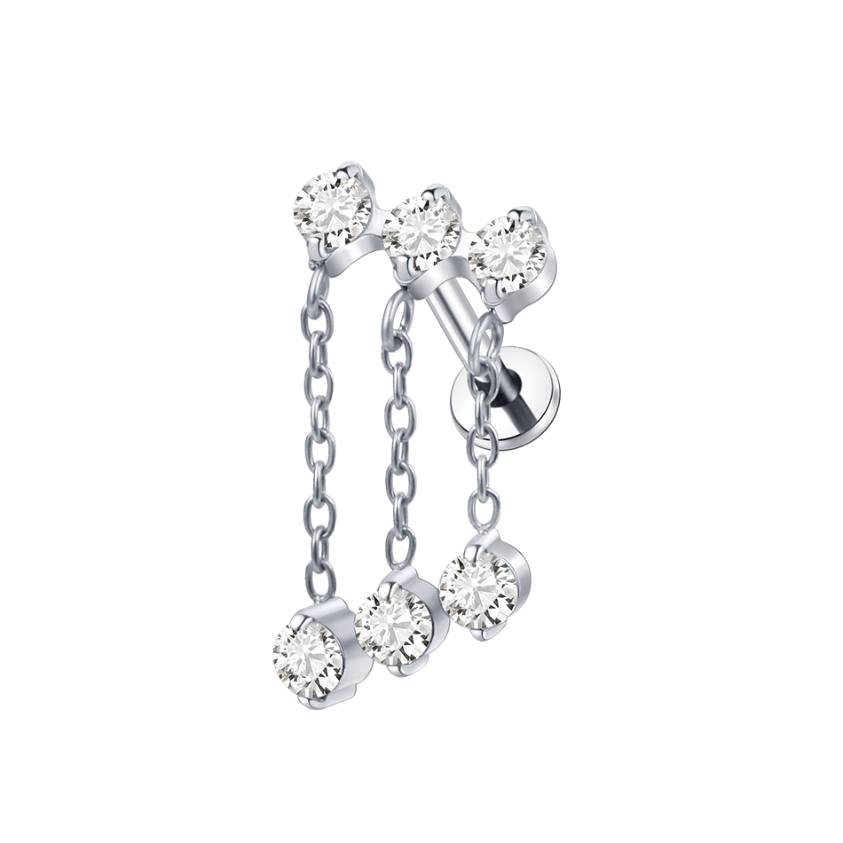 Pendientes de titanio para cartílago de la oreja, Piercings de rosca interna, perno de hélice oculto, cadena drapeada CZ, joyería con parte posterior plana, 16G, 1 ud./5 uds.