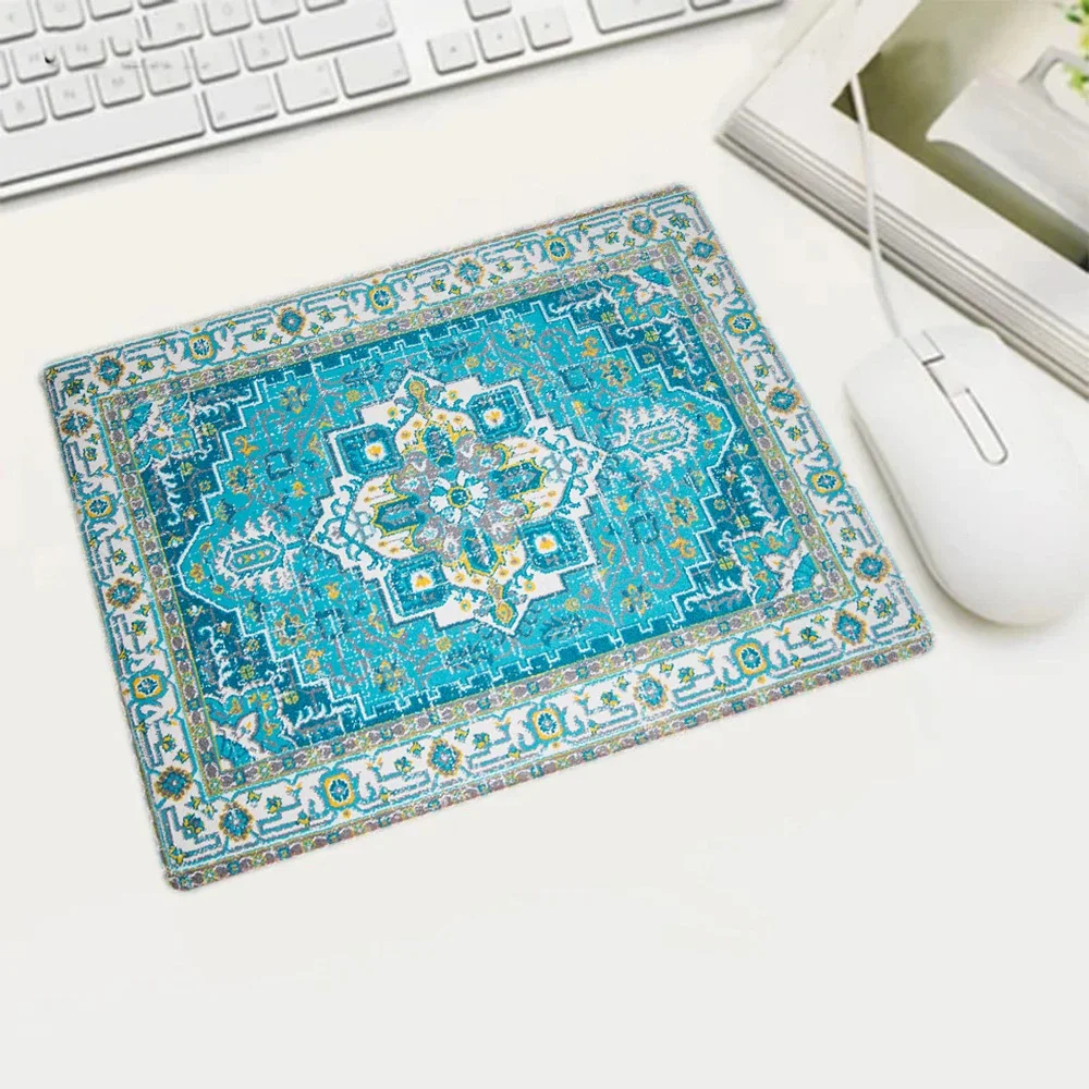 Mini Persian Woven Rug Mat Mousepad Retro Style Carpet Pattern Cup Laptop PC Mouse Pad With Fring Home Office Table Anti-slip: XS / APRICOT