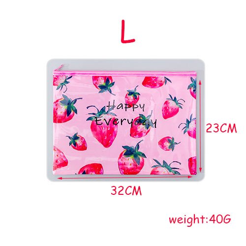 Dessin animé fruits trousse Kawaii grille fermeture éclair fichier sac petit frais étudiant stockage papeterie crayon sac école bureau: L strawberry