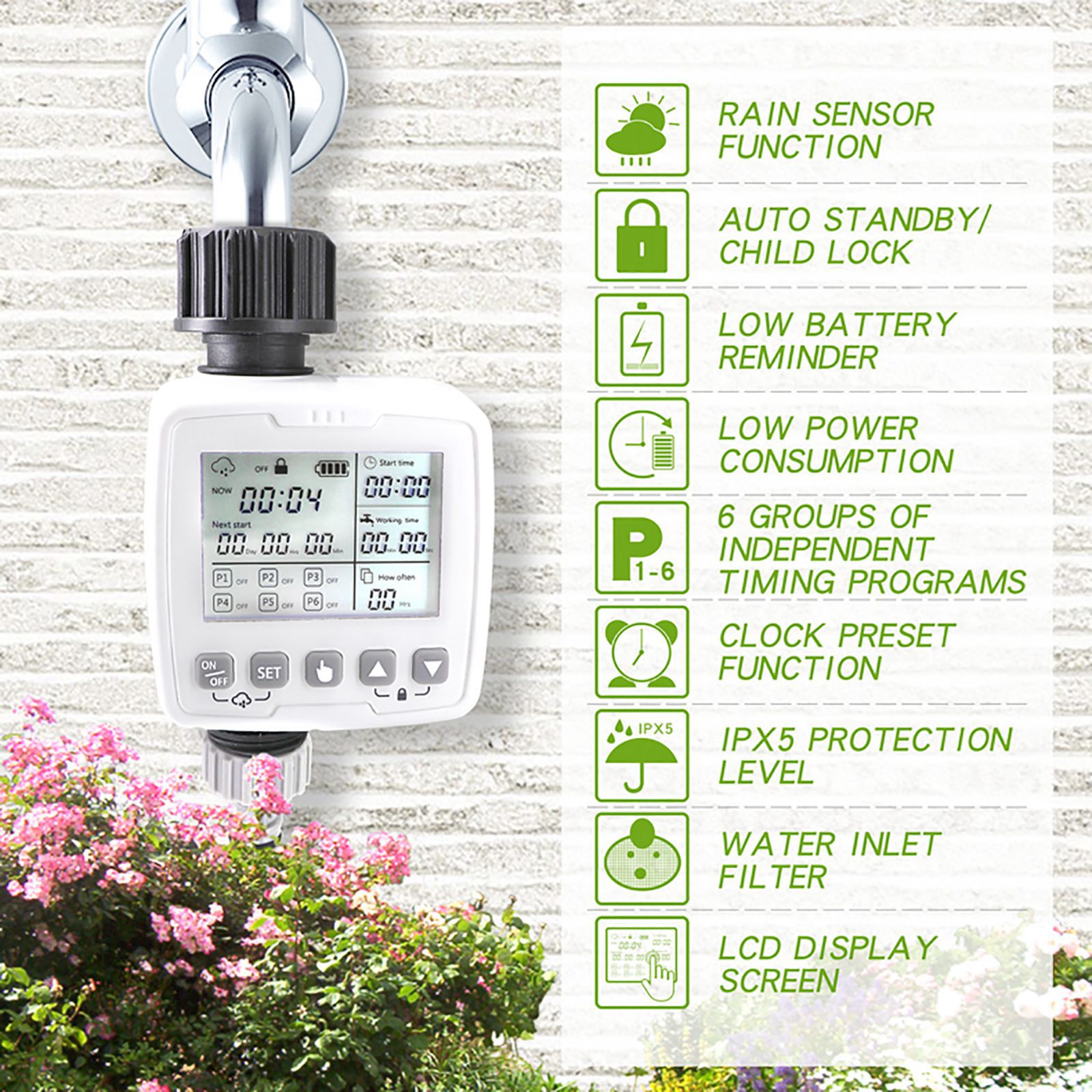Electronic Irrigation Regulator Automatic Irrigation Timer Rain Sensor Smart Irrigation Controller System Outdoor Drip Irrigatio