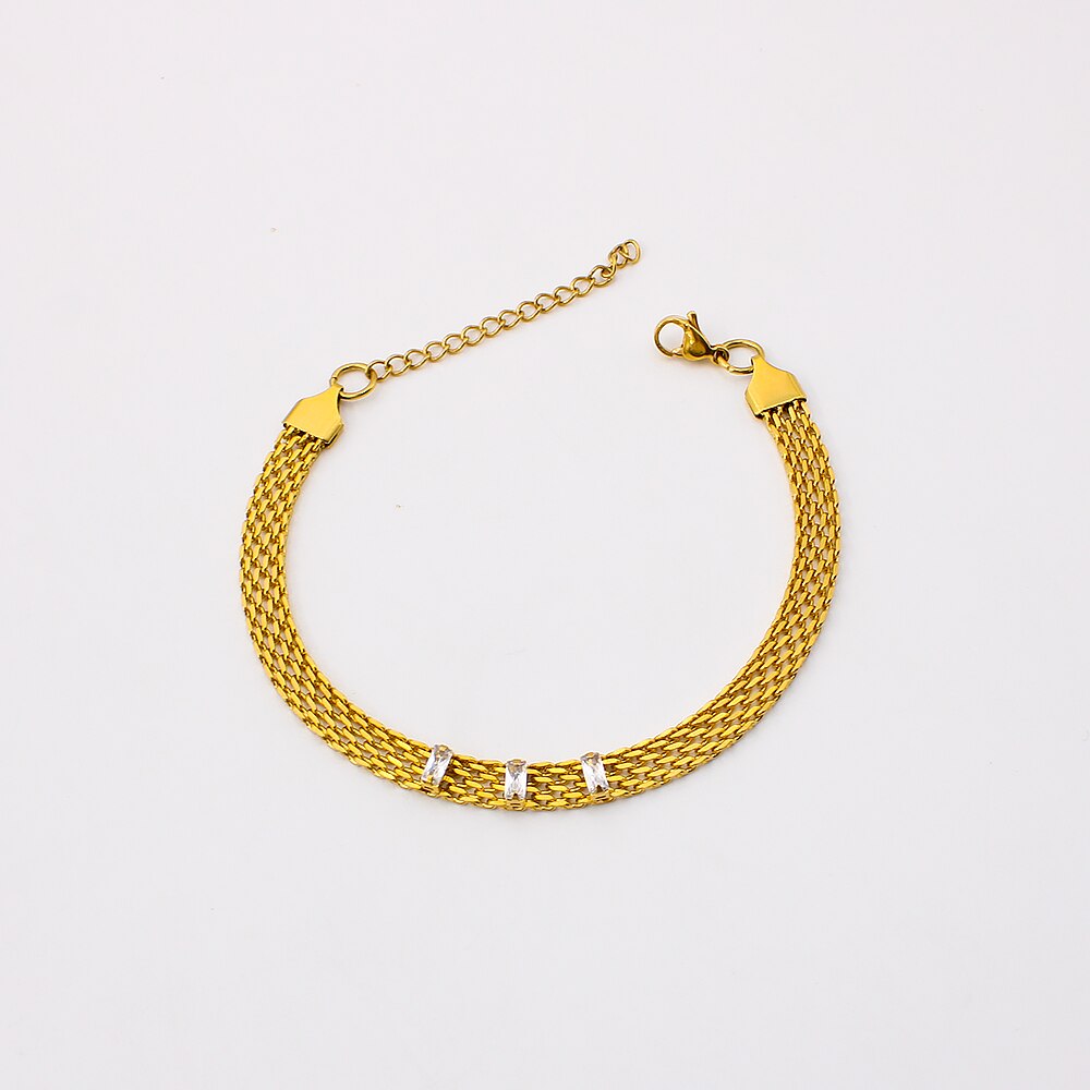 Women's 18K Gold Color Stainless Steel Choker Woven Mesh Chain Necklace Chain Charming Jewelry Waterproof Jewelry: Bracelet 1