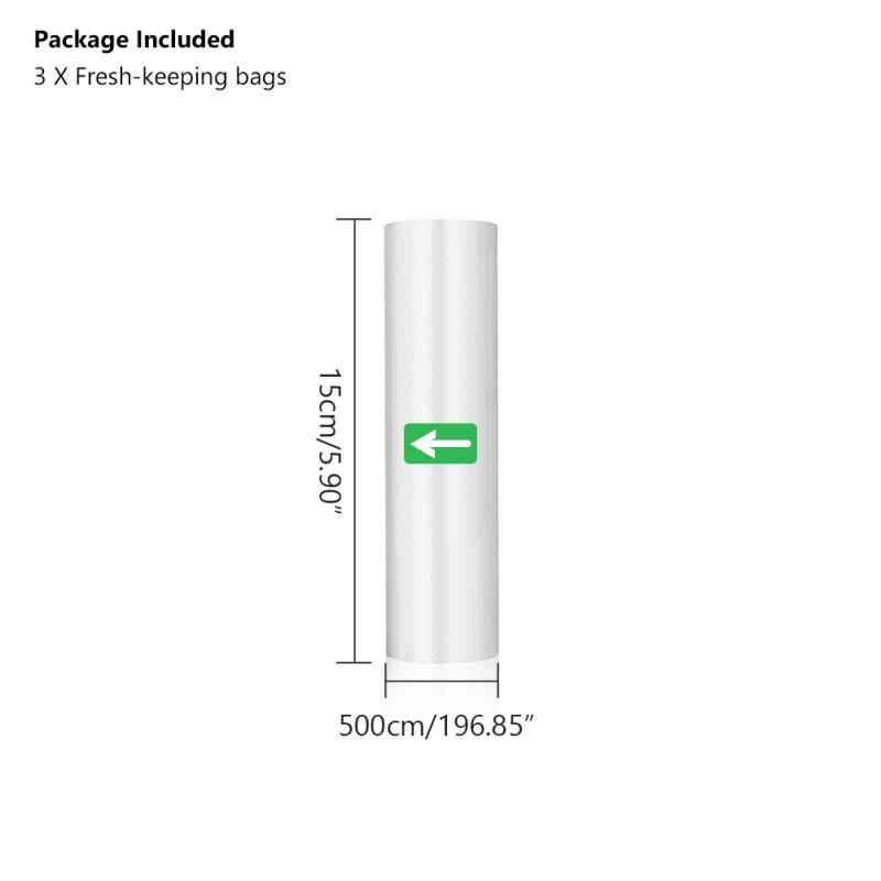 3 rullar köksmat vakuum förvaringspåsar för vakuumförslutare 20/25/28/30*500cm förpackningspåsar håller fräscha genomskinliga: 15 x 500cm x3