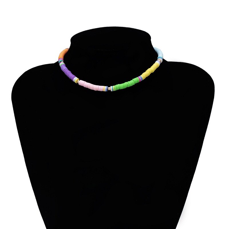 Zachte Aardewerk Choker Ketting Voor Vrouwen Kleurrijke Kralen Kraag Polymeer Klei Ketting Boho Surfer Chocker Sieraden: JNC00295-multicolor