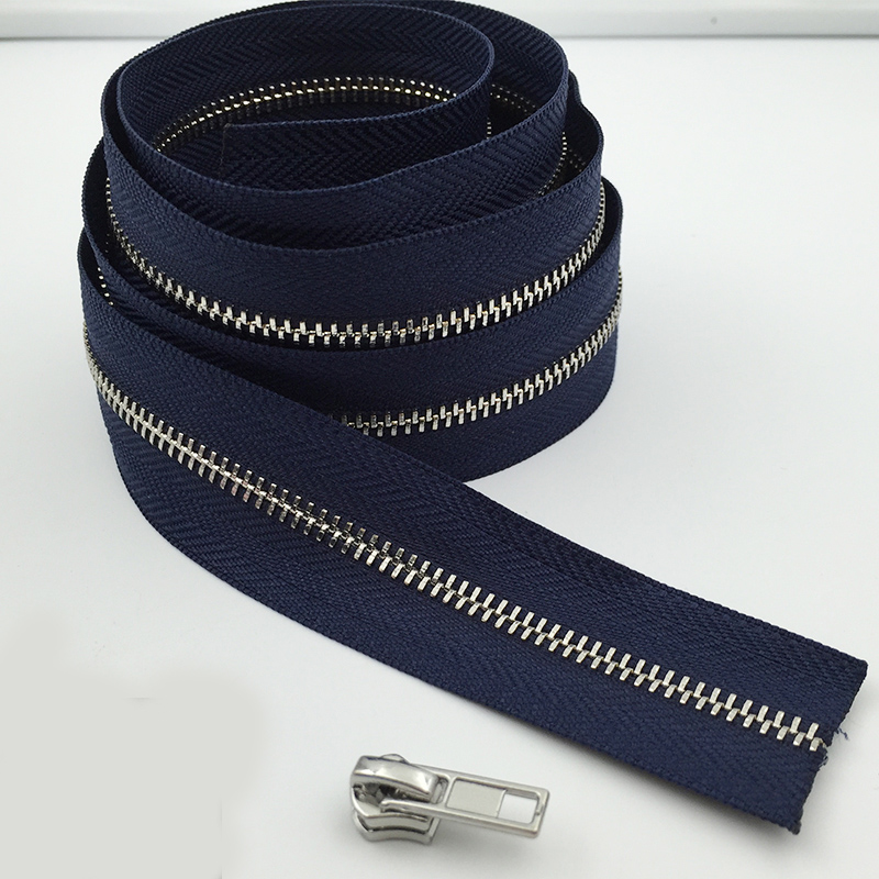 1 meter milieuvriendelijke 3#  metalen ritsen zonder schuif voor kleding portemonnee tas rits reparatiesets rugzak doe-het-zelf naai accessoires: Marineblauwzilver