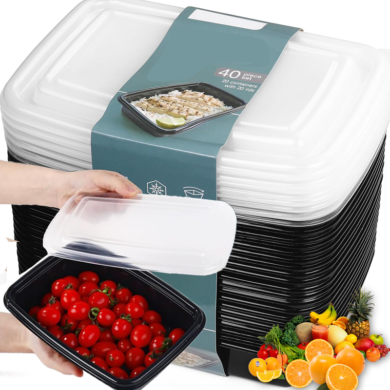 Wegwerp lunchbox Plastic voedselcontainers Zwart fruit Groenten Dozen met deksel voor salades Sandwiches Keukenopslaggereedschap