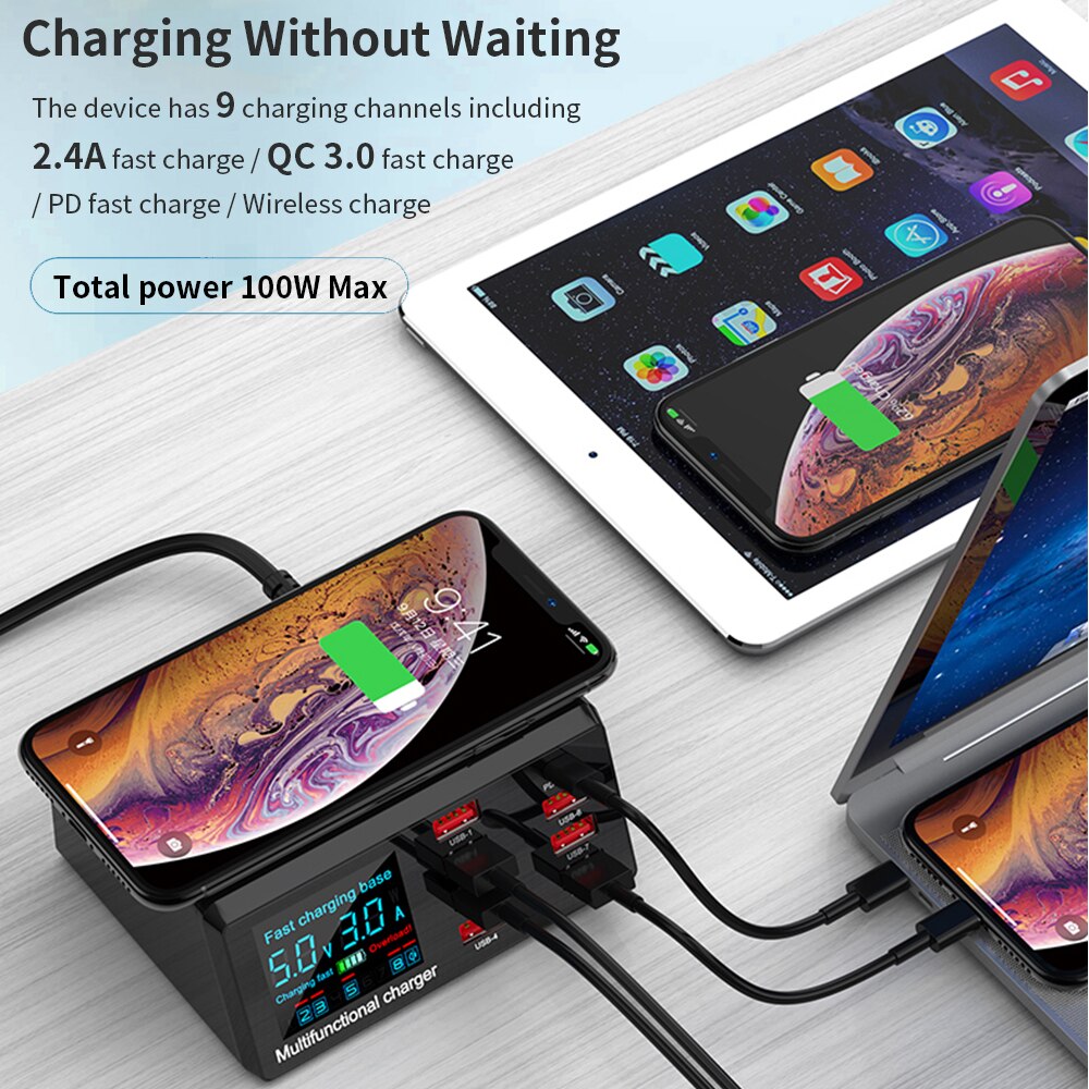 100W Draadloze Oplader Pd Snel Opladen Usb Lader Adapter Voor Iphone Fast Charger Charging Station Voor Xiaomi Huawei Samsung