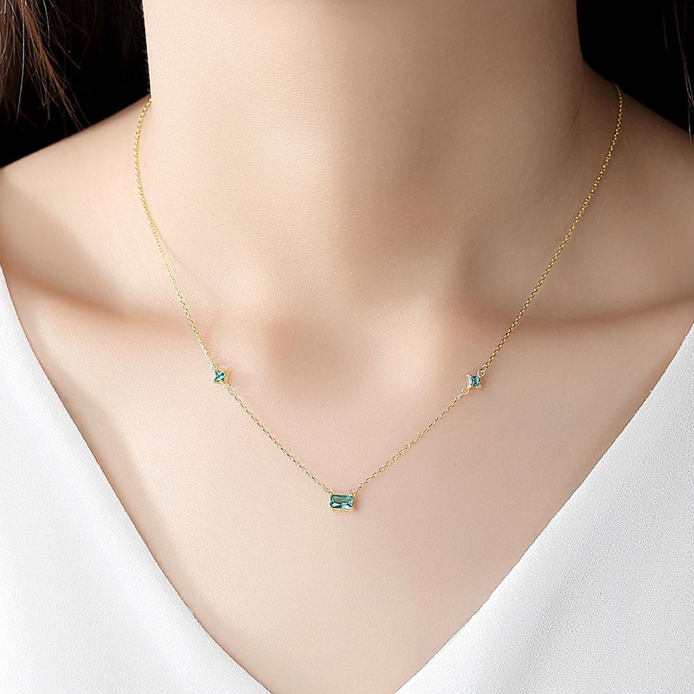 CZCITY Koreaanse 925 sterling zilver Groen Topaz Vierkante Hanger Kettingen voor Zoete Meisjes Dunne Ketting Fijne Sieraden SN0124