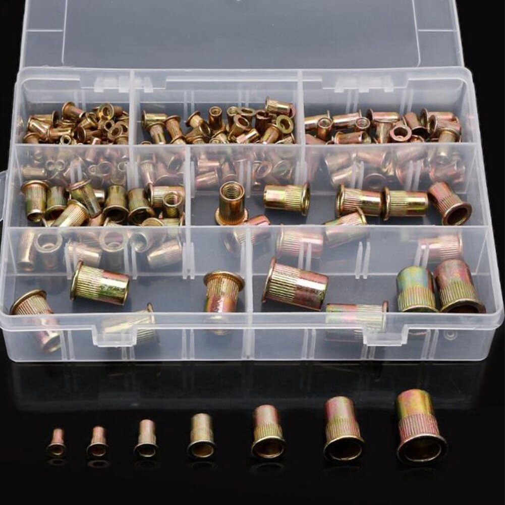 165 Stuks Bevestiging Accessoires Cap Nutsert Nutsert Klinknagel Moer Kit Platte Kop Assortiment Verzinkt Insert Schroefdraad-M12 Verschillende