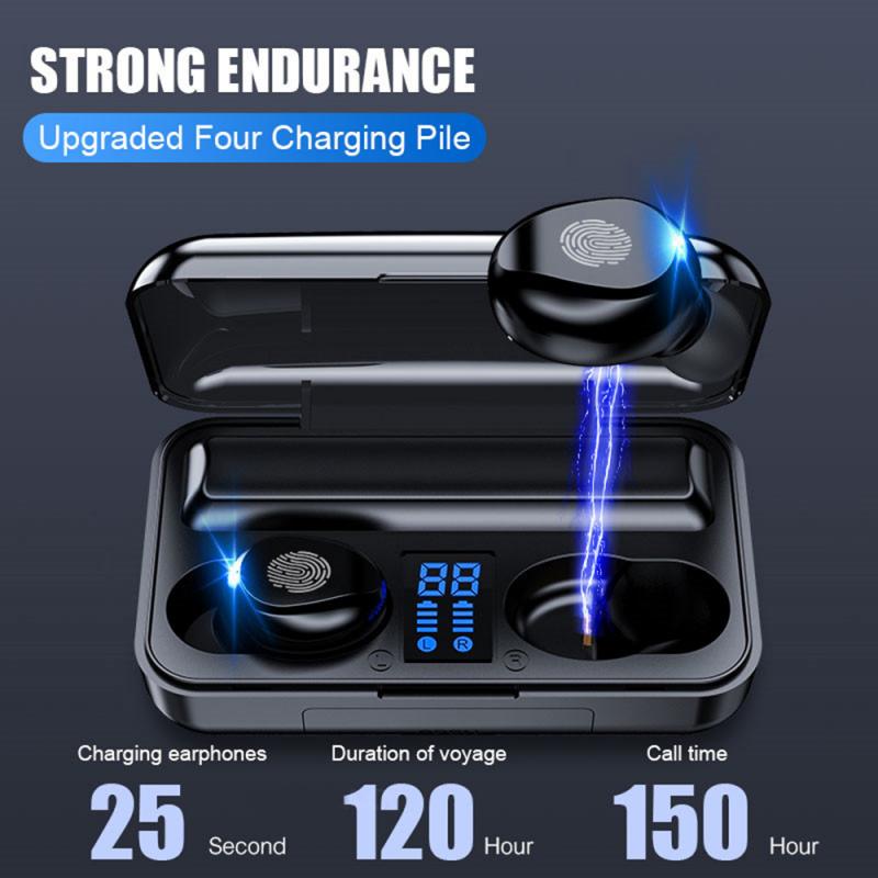 Bluetooth-ohrhörer mit 5.0 ohrhörern, 8d stereo-kopfhörer, wasserdicht, freisprechfunktion, inklusive 2000- mah-powerbank