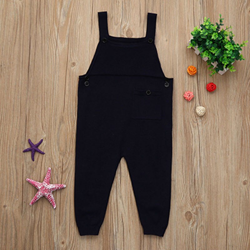 2019 nyfødte småbørn børn baby drenge piger strikkede overalls strop bukser jumpsuit outfits ærmeløs lomme baby dreng pige bukser