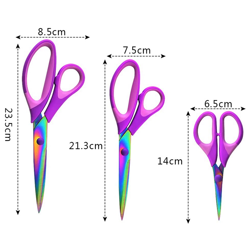 Pack Of 3 Sharp Scissors, Dressmaking Scissors, Fabric Scissors, Titanium Scissors, Multi-Purpose Scissors