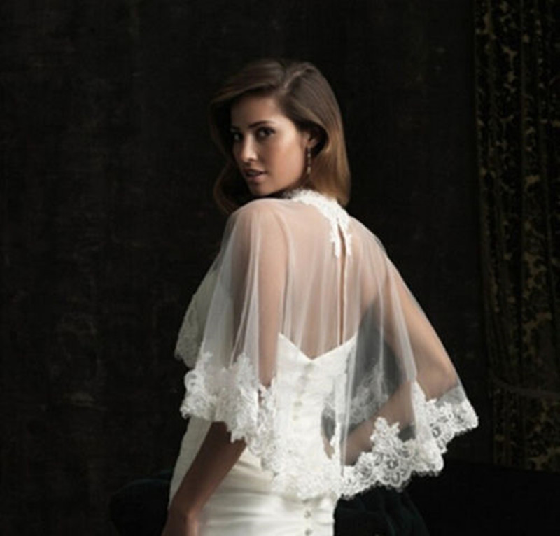 Lace Edge Wedding Shawl wrap in BOLERO Bridal Wedding jacket Appliques Bride Cape