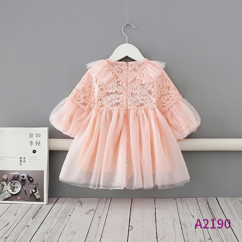 Vestido de princesa de renda infantil qz143, roupas de festa para bebês e meninas outono 2020