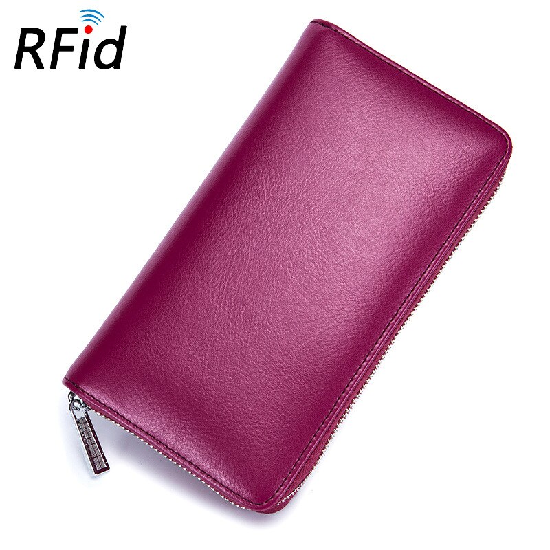 Leather RFID Blocking Credit Card Holder Men Anti Theft Travel Passport Long Wallet Women Business ID Holder 36 Cards Purse: Rose purple