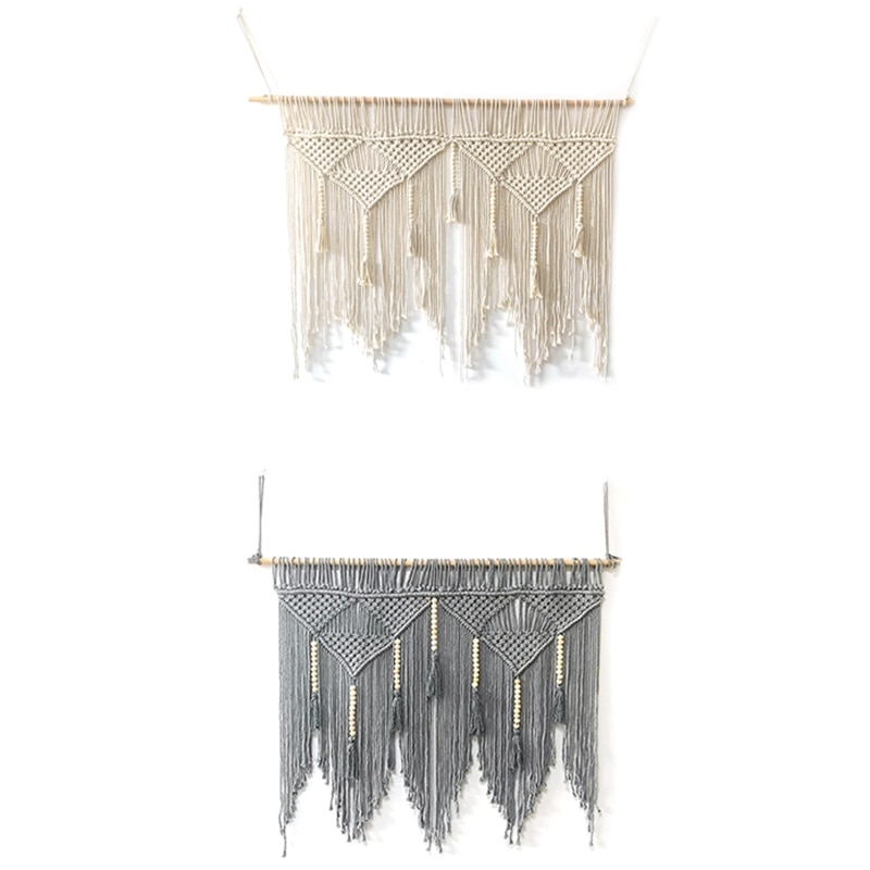 Macrame vägghängande handvävt bohemiskt bomullstrep boho gobeläng heminredning （utan pinnar）