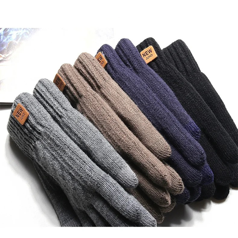 Moda inverno luvas de malha quente para mulheres homens engrossados e resistentes ao frio luvas de tela de toque forro de lã acessório de alta qualidade