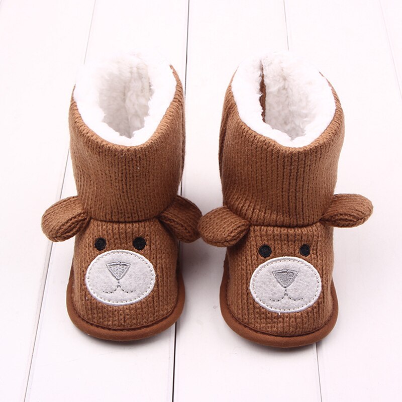 Zapatos cálidos de invierno para bebé, botas para niña con dibujos de oso, botines tejidos para niño pequeño, zapatos de nieve infantiles, botas para niño