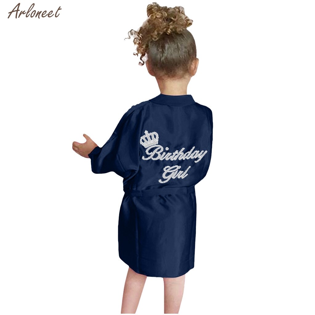 Kids Children Summer Toddler Baby Kid Solid Silk Satin Kimono Robes Bathrobe Birthday Girls Sleepwear Clothes Baby Bathrobe: Blue / 100