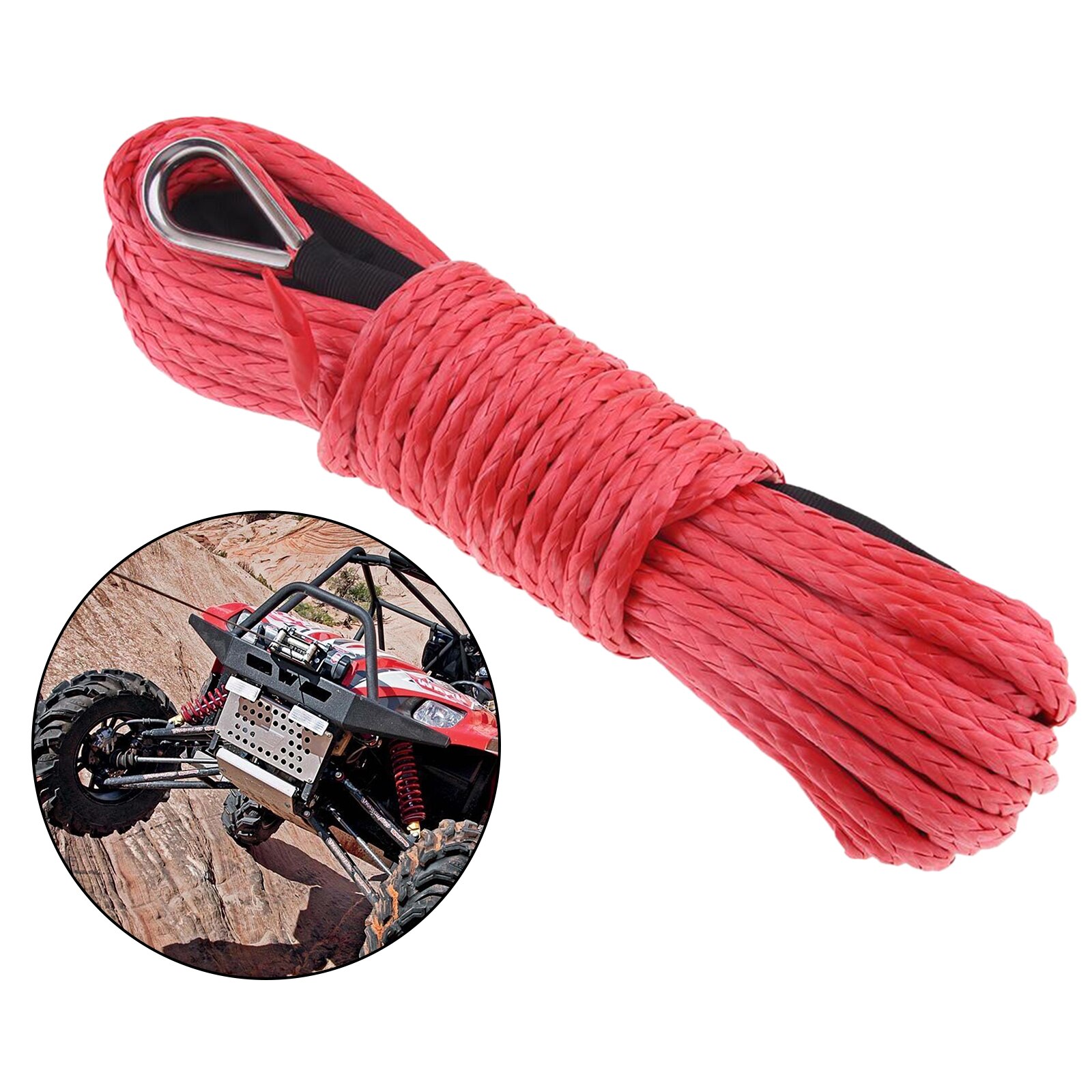6mm x 15m 7700LBs Synthetic Fiber Winch Line Cable Rope w/ Protecing Sleeve for ATV UTV