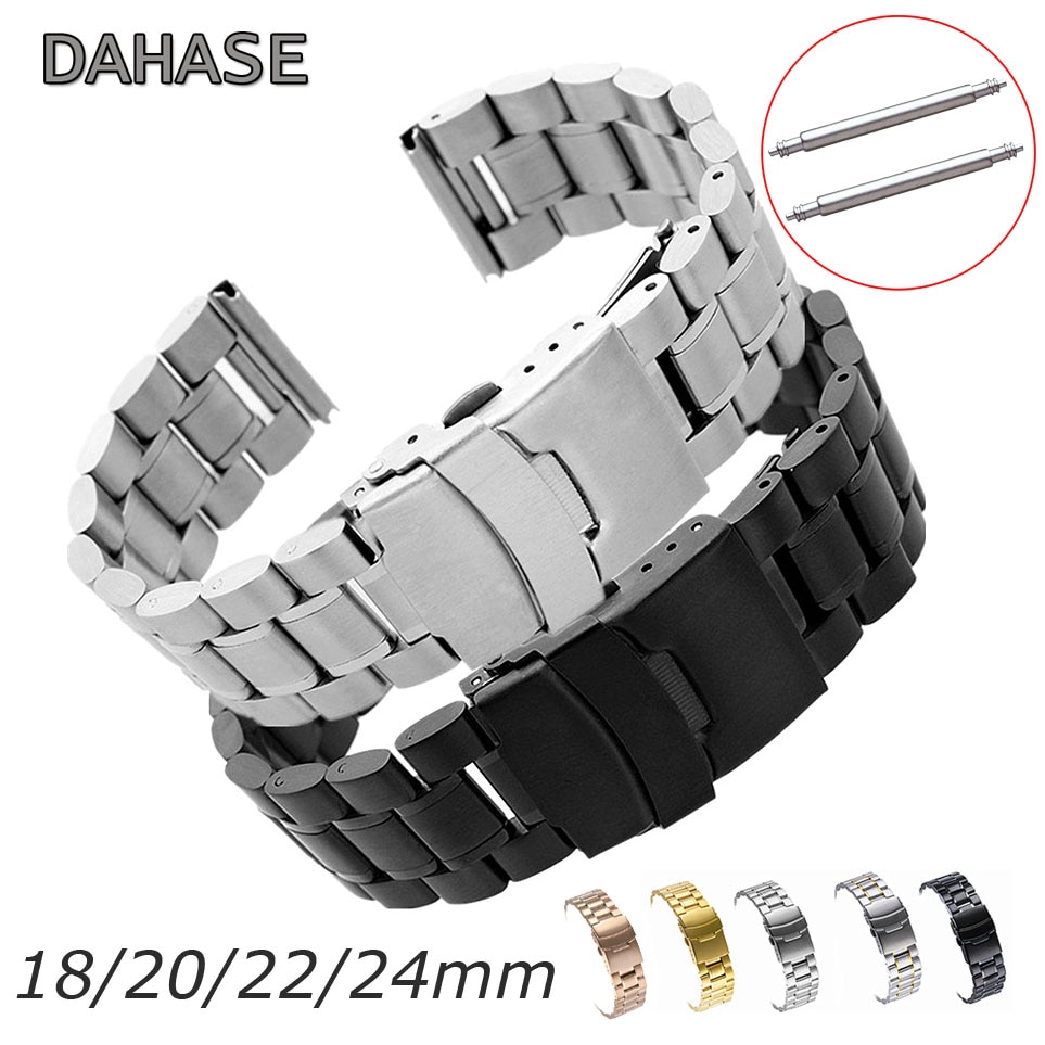 5 rækker urrem 18mm 20mm 22mm 24mm erstatningsurrem i rustfrit stål dobbeltlås spændebånd armbåndsbæltearmbånd