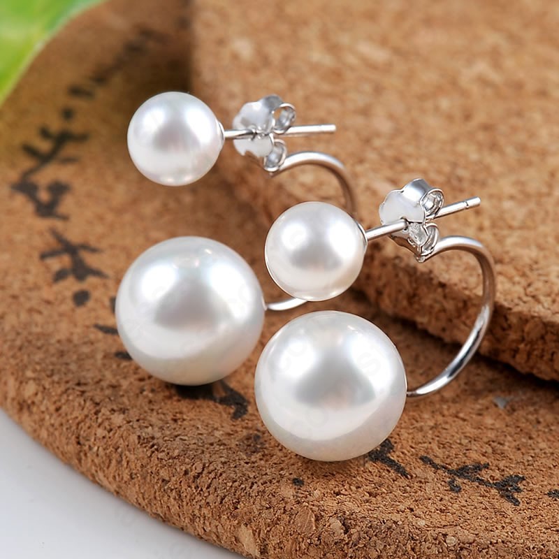 Simple Freshwater Pearl Earrings For Women 925 Sterling Silver 8MM 10MM 12MM Size Pretty Wedding Jewelry Big