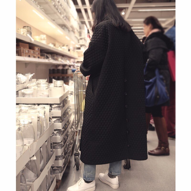 [GUTU] Chaqueta Otoño Mujeres Grandes Más Europea de Corea Cazadora Gabardina Larga de Larga Floja Negro WTH1201