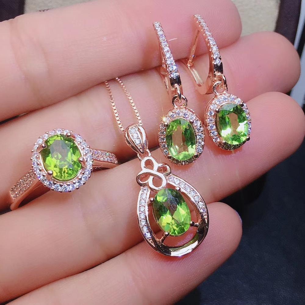 Kjjeaxcmy fine jewelry 925 prata esterlina incrustada natural peridot moda colar anel brinco terno apoio detecção de luxo