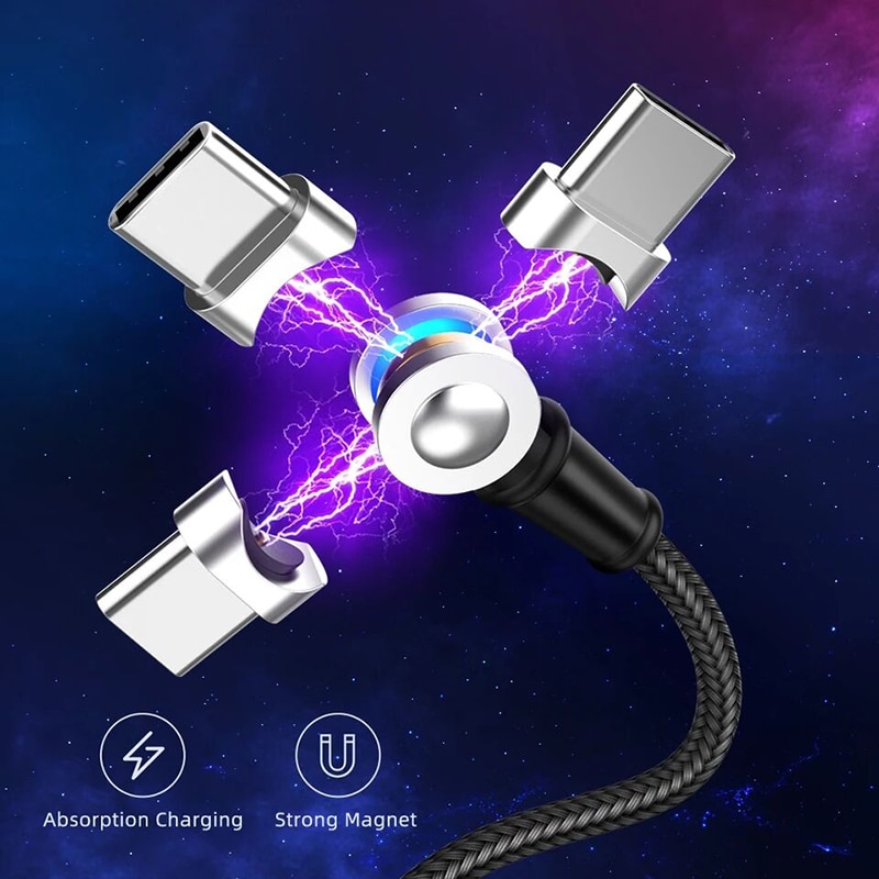 3 IN 1 USB Magnetic Cable 180 Degree Free Rotation Fast Charging for iPhone Type C Micro USB Charge Ports Mobile Phones Charger