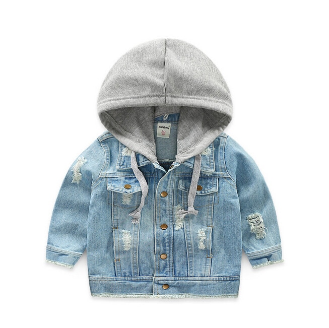 Pudcoco Cool Children Kid 2-8Y Winter Autumn Boys Girls Denim Jacket Coat Blue Pocket Single Breasted Long Sleeve Hooded Tops