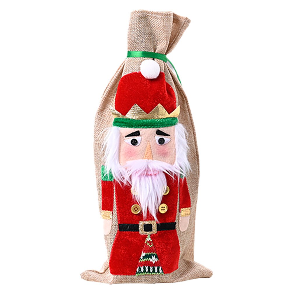 Julemanden vinflaskedæksel vinflaskepose julepynt til hjemårs bordindretning: Rød