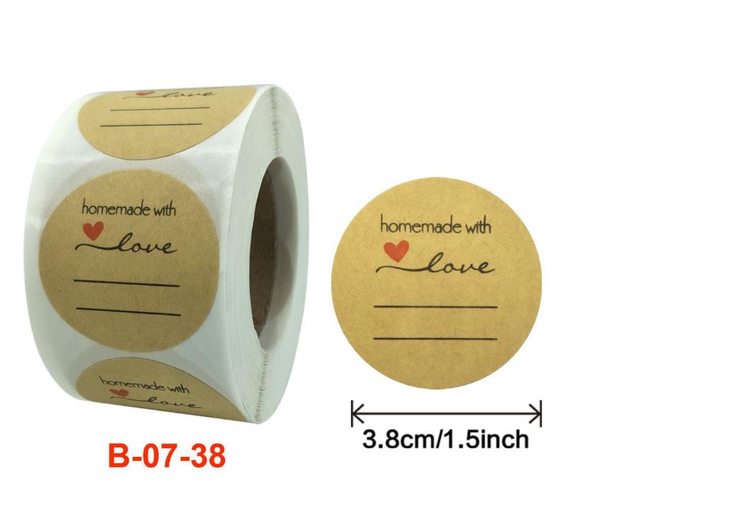 Handmade with Love Sticker 1.5 Self-Adhesive Round Sticker Labels with Lines for Candle Making Bakeries Bake Sales Weddings