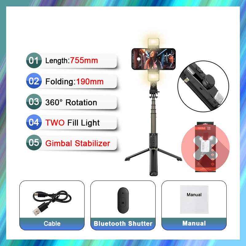 FANGTUOSI-estabilizador de cardán de mano para teléfono inteligente, trípode para teléfono móvil, grabación de vídeo: With Light No box