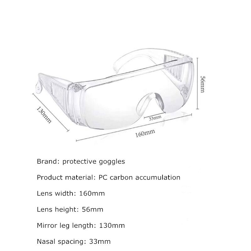 Safety Goggles Personal Protective Equipment PC Dustproof Windproof Impact-resistant Transparent Anti-fog Isolated Glasses