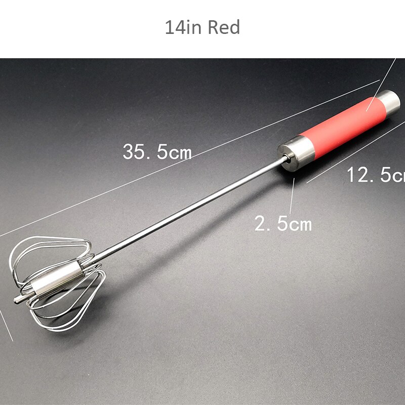 Semi-automatic Egg Beater 304 Stainless Steel Egg Whisk Manual Hand Mixer Self Turning Egg Stirrer Kitchen Accessories Egg Tools: 14 inches Red